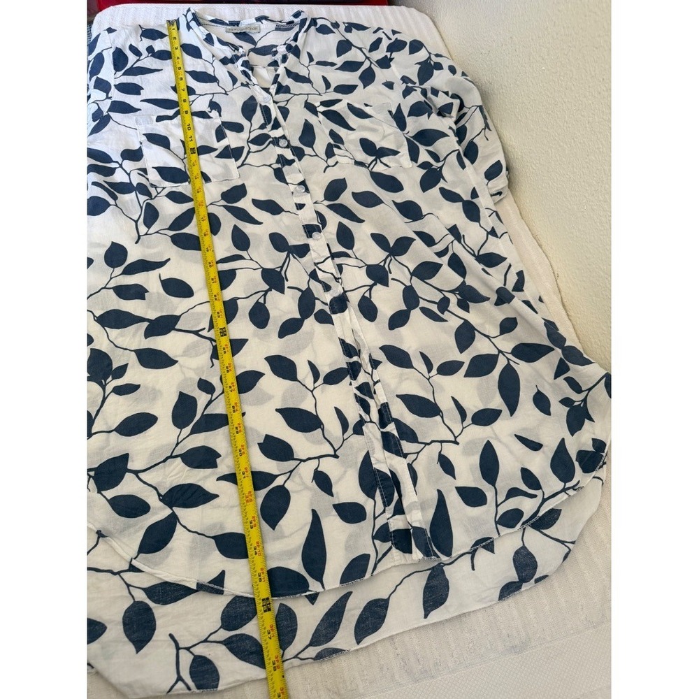 New Collection Womens Blue White Leaf Print Cotton Shirt Dress Tunic Italy 1X - Picture 11 of 16